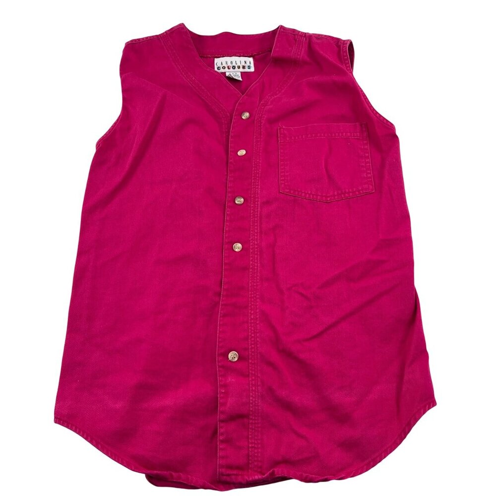 Carolina Colours Vintage Pink Sleeveless Button-Up Shirt sz‎ Medium
